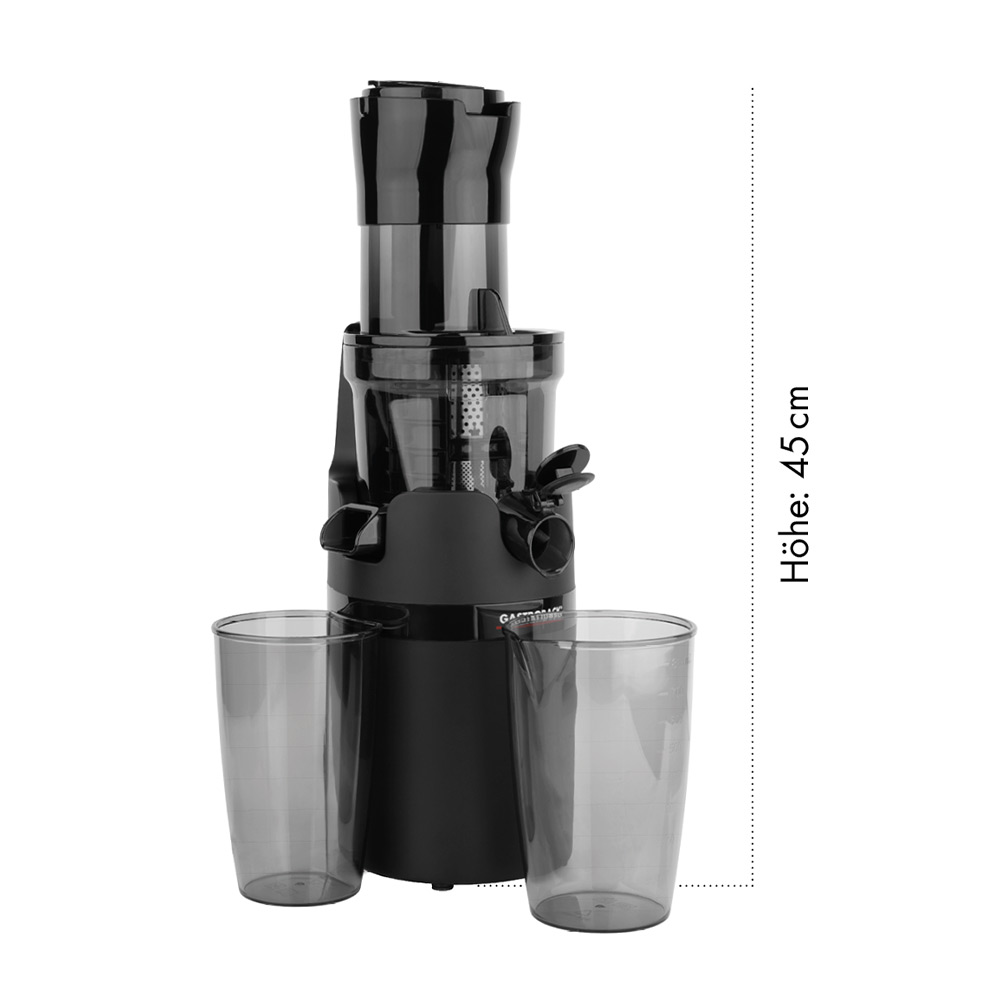 Gastroback Entsafter Slow Juicer Vita Fresh 40146 Kaltentsafter | Extra Großer Einfüllschacht, Einfüllabdeckung, leichte Reinigung dank weniger Teile, spülmaschinengeeignet, 200 Watt, 50 U /Min, für Obst Gemüse Kräuter Beeren Gräser, dunkel getönter Einfüllschacht und Saftschale für zusätzlichen Vitaminschutz, BPA frei, robuste Pressschnecke mit Edelstahlkern, Rücklauf, Überhitzungsschutz, sehr leise, Kompakte Größe 17,8 x 15,2 x 45 cm, 0,8 L Saftbehälter, 2,7Kg